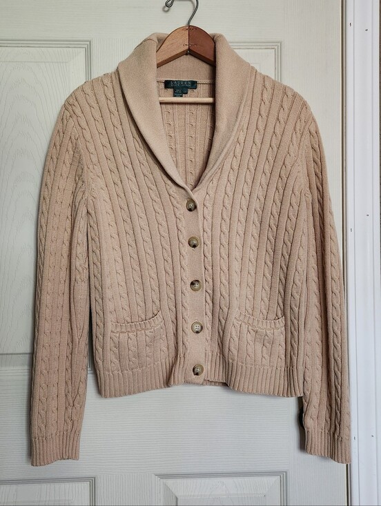 Lauren Ralph Lauren Sweaters - Lauren Ralph Lauren Cream Cable-Knit Shawl Collar Cardigan